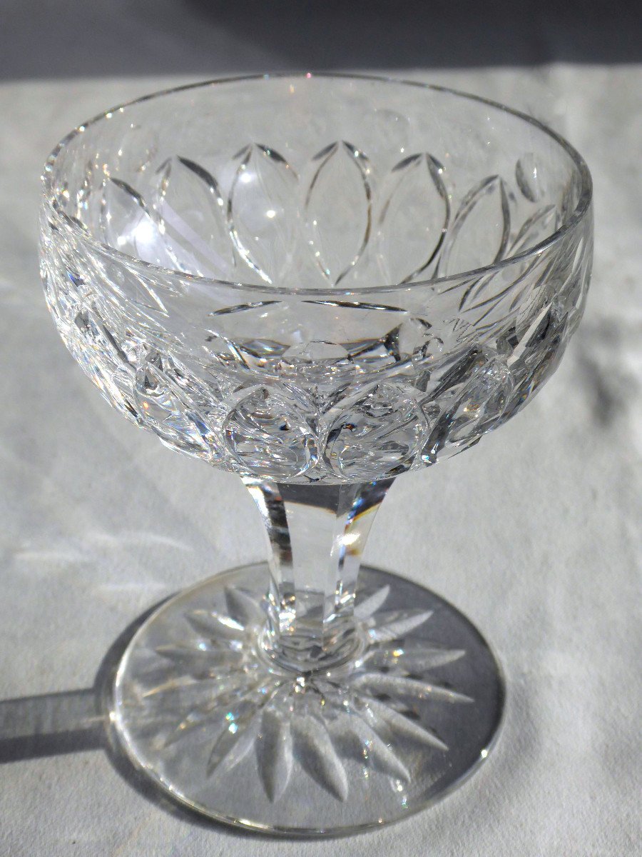 Series Of 12 Champagne Cups In Crystal From Saint Louis, Cup / Glass On Foot Nineteenth-photo-3