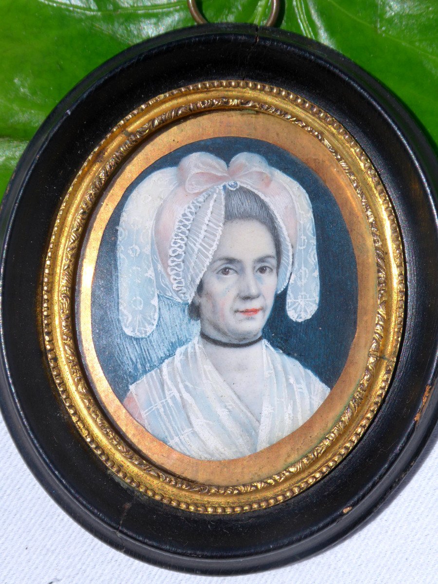 Miniature Peint époque XVIIIe Siecle Coiffe Regionale Normandie , Portrait De Femme-photo-2