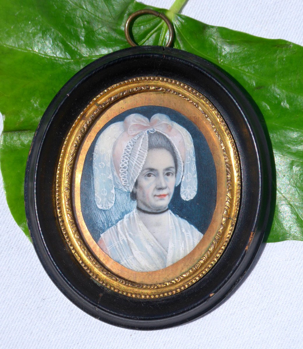 Miniature Peint époque XVIIIe Siecle Coiffe Regionale Normandie , Portrait De Femme