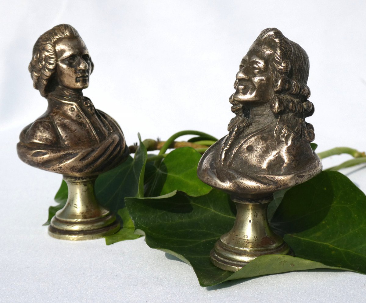 Paire De Bustes En Bronze , Voltaire & Jean Jacques Rousseau XVIIIe Philosophe Buste Lumieres -photo-2
