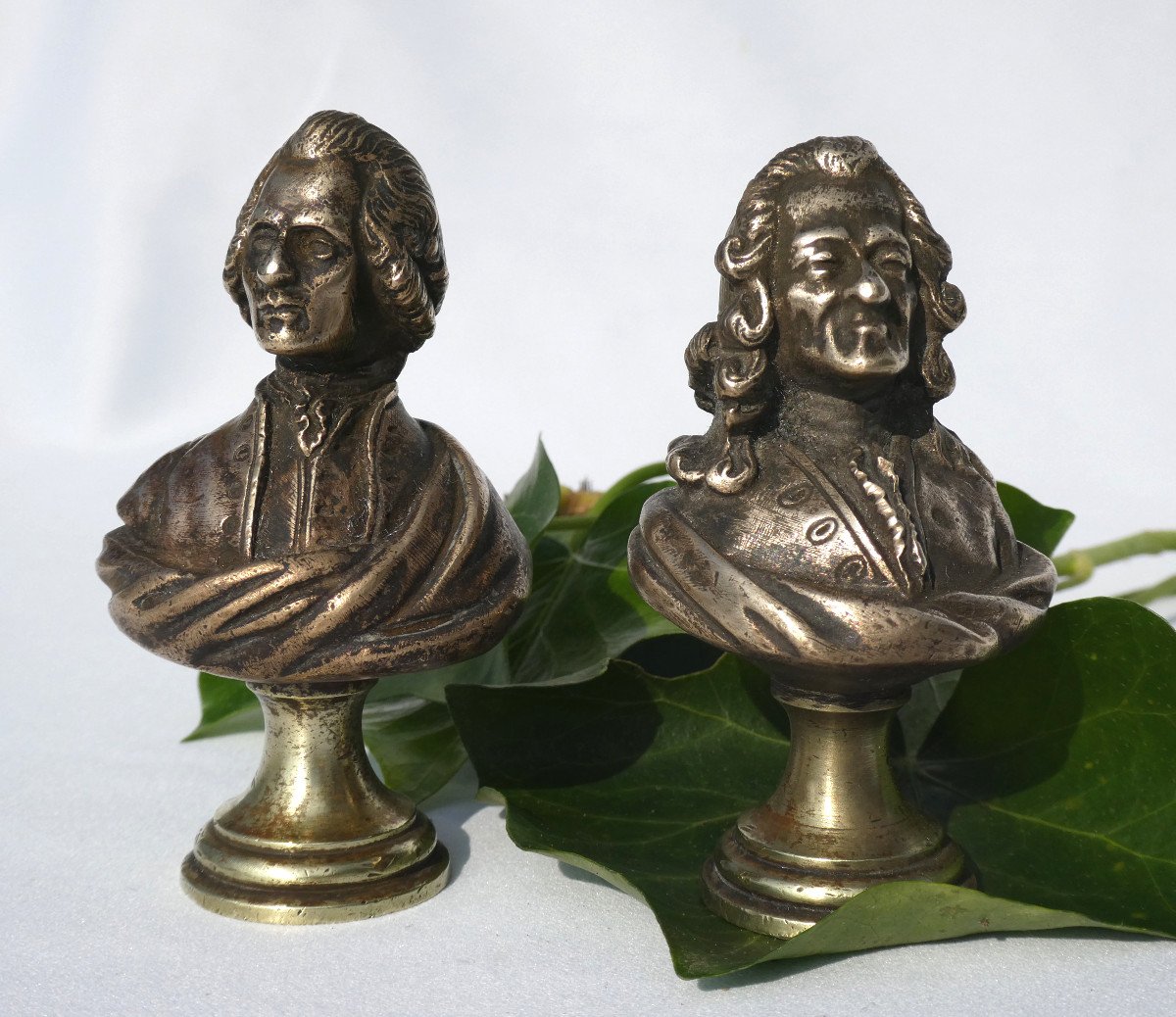 Paire De Bustes En Bronze , Voltaire & Jean Jacques Rousseau XVIIIe Philosophe Buste Lumieres -photo-4