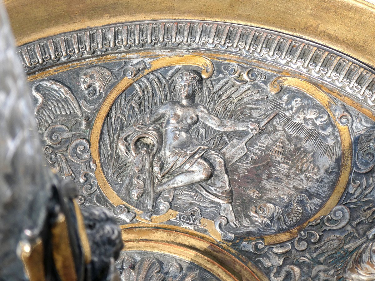 Grande Coupe Centre De Table Bronze & Cristal Tulipiere XIXe Napoleon III Mythologie Vase-photo-3