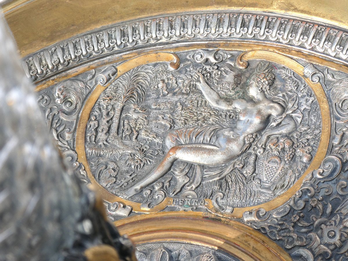 Grande Coupe Centre De Table Bronze & Cristal Tulipiere XIXe Napoleon III Mythologie Vase-photo-6