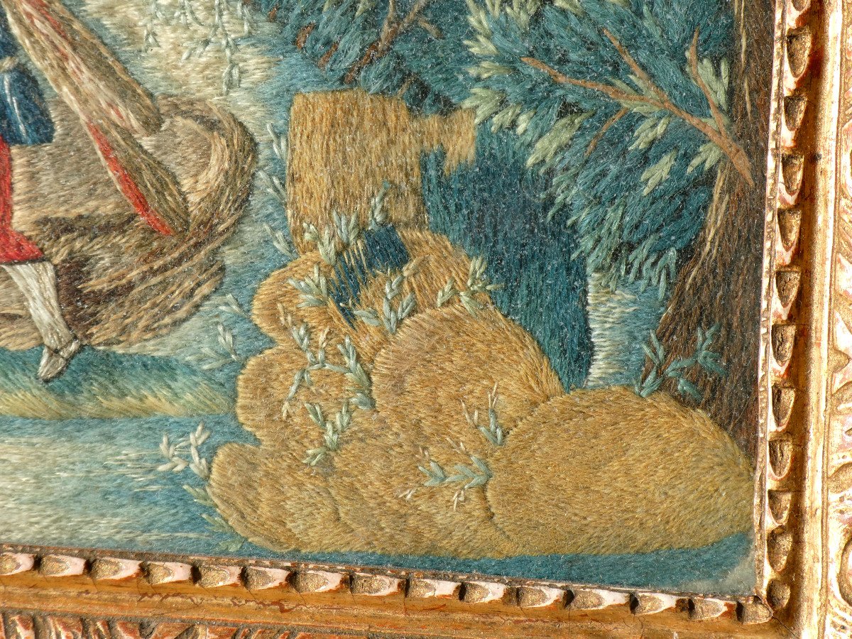 Embroidery From Nancy Framed Eighteenth Painting A Needle France Frame Bois Dore Directory 1800-photo-4