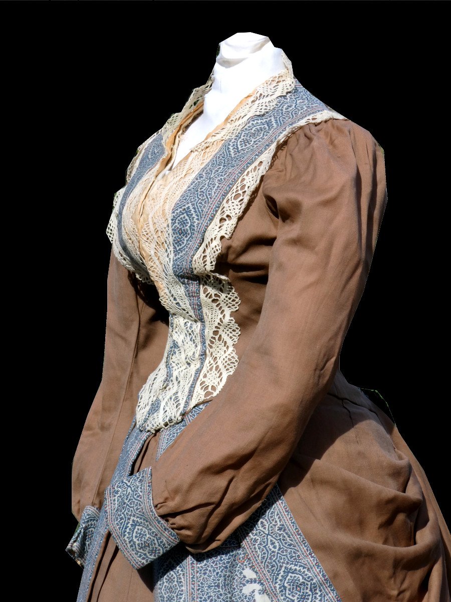 19th Century Style Dress, Interior Costume Circa 1880 1890 Cashmere Wool Plaid-photo-3