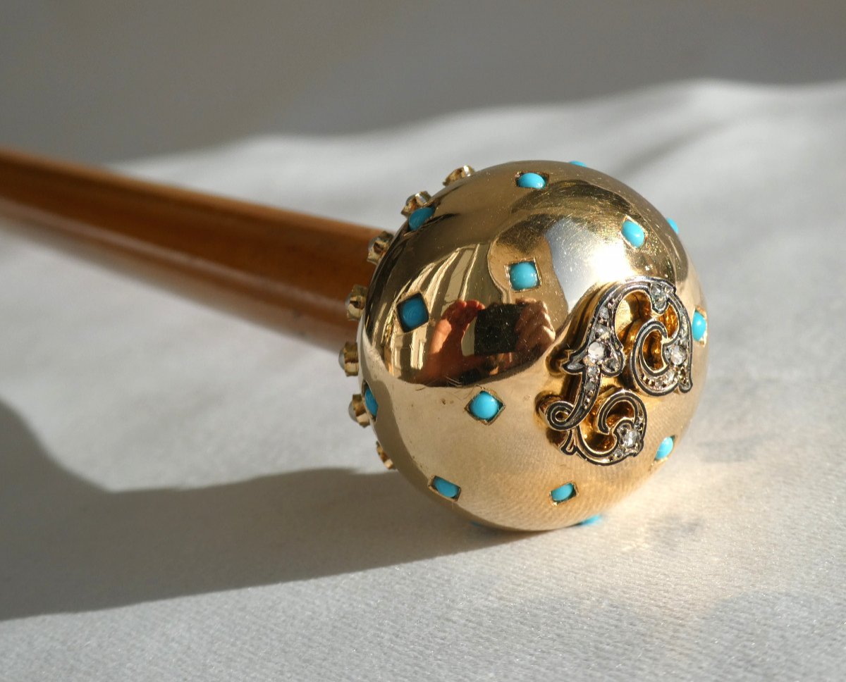 Child's Walking Cane 1830 Gold Pommel, Pearls & Diamonds, 19th Count Crown-photo-1