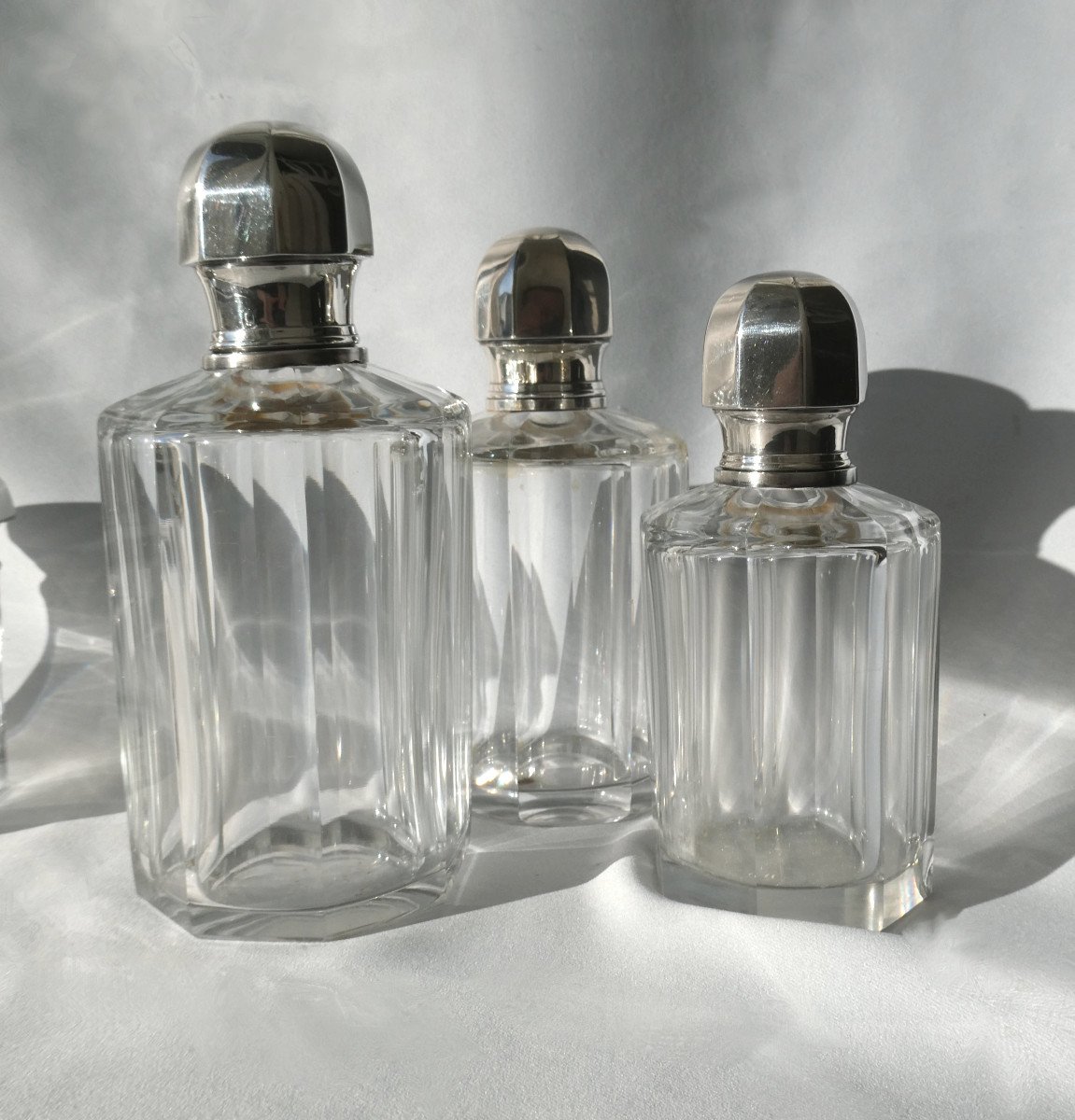 Toilet Trim In Sterling Silver & Crystal Perfume Bottles XIX Style Art Deco Modernist-photo-2