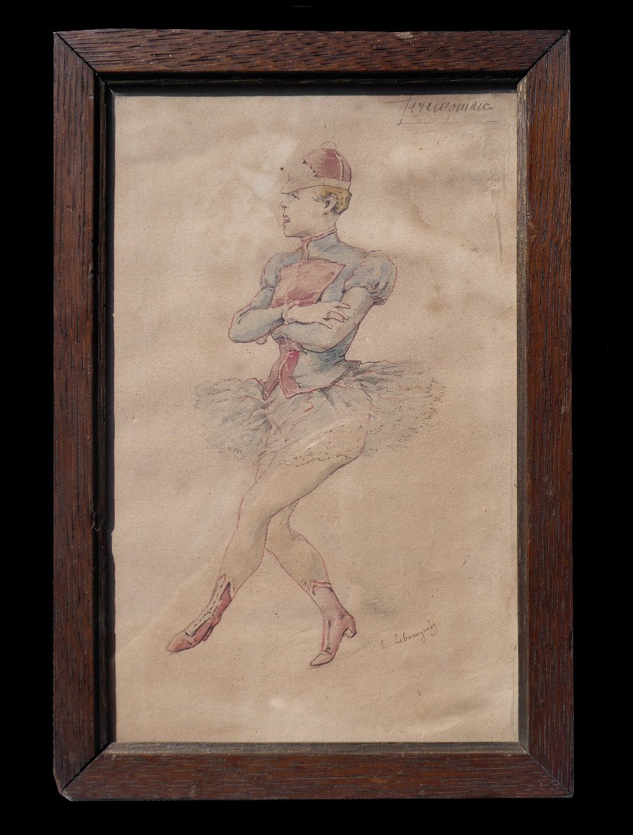 Humorous Drawing, Watercolor, 1890 Period, Circus Artist, Nineteenth, Cavaliere / Jockey