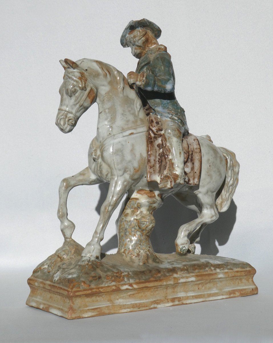 Equestrian Sculpture In Flamed Sandstone, Young Marquis On Horse Frederich II Of Prussia Nineteenth-photo-2