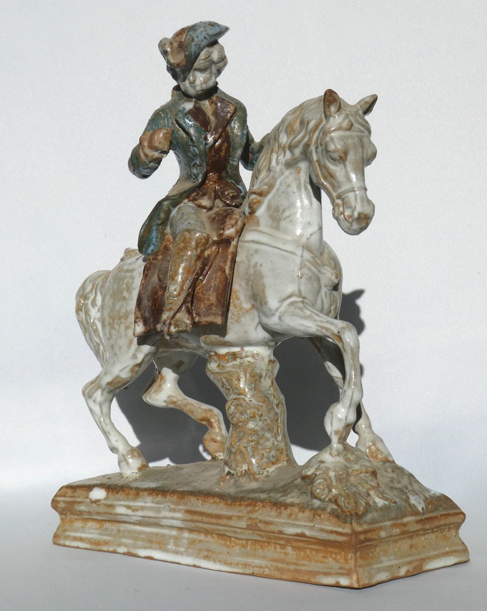 Equestrian Sculpture In Flamed Sandstone, Young Marquis On Horse Frederich II Of Prussia Nineteenth