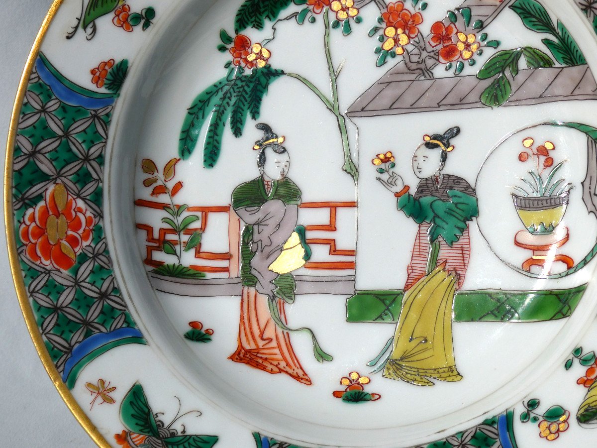 Assiette En Porcelaine Style Famille Verte , Chine Style Kangxi , Samson Paris Papillon -photo-3