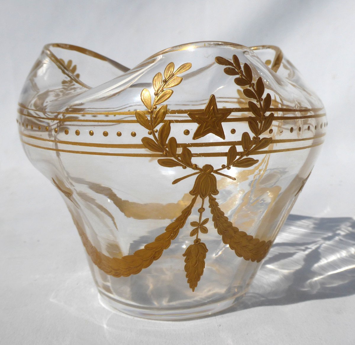 Stock Exchange Vase In Enamelled Glass, Gilding First Empire Style Louis XVI Nineteenth Century