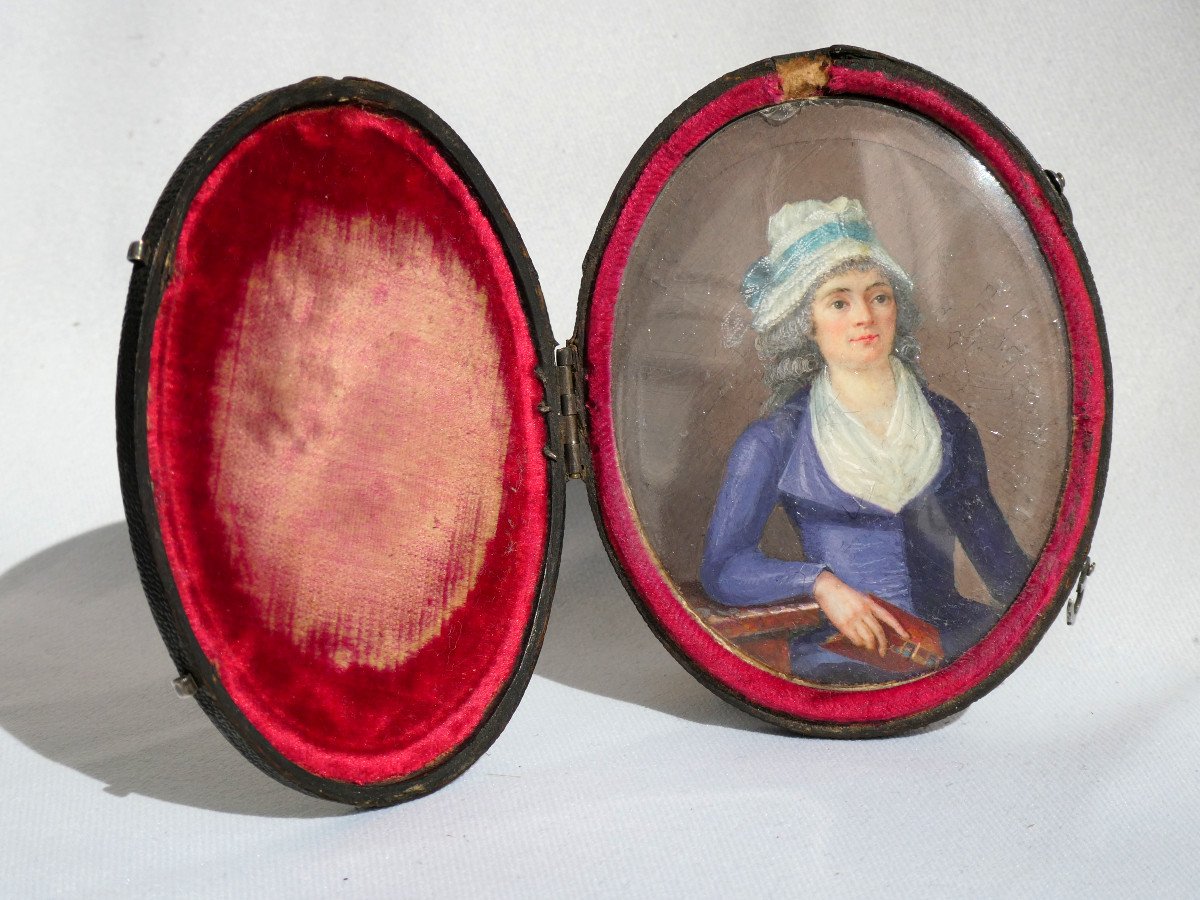 Large Minature, Portrait Of Young Woman Around 1790 French Revolution Eighteenth Ecrin-photo-2