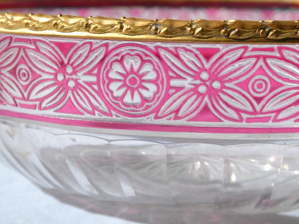 Baccarat Crystal Cup, Empire Decor, Fuchsia Rose Gilt Bronze Frame Nineteenth 1900-photo-4