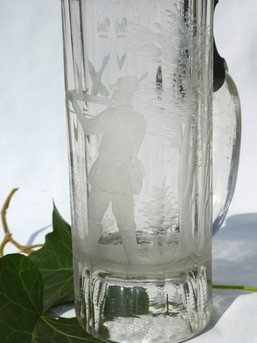 Napoleon III Beer Mug, Nineteenth Hunting Model, Venerie, Engraved Glass-photo-2