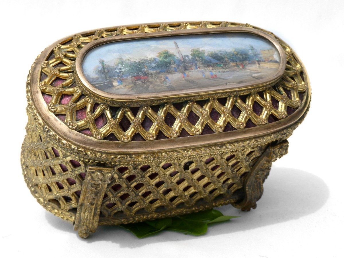 Large Jewelry Box Napoleon III Miniature Painted Place De La Concorde Box Nineteenth Paris-photo-7