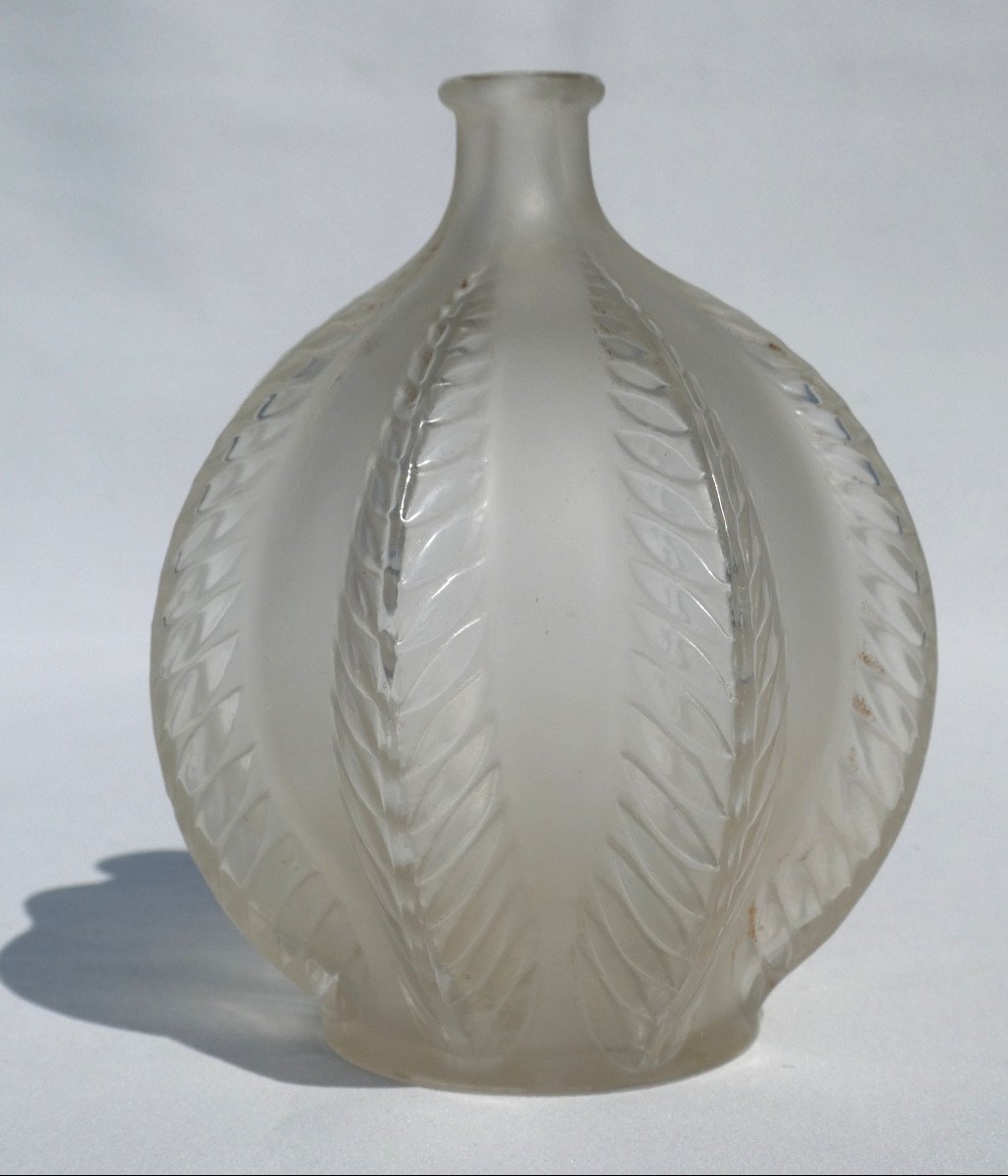 Malines Vase, Signed René Lalique, Art Deco Style, 1924, Patinated Glass Vegetal Decor-photo-4