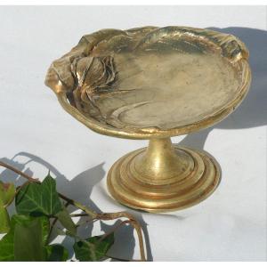 Empty Pocket Cup In Gilt Bronze, Art Nouveau Baguier Signed Albert Marionnet 1900 Walnut