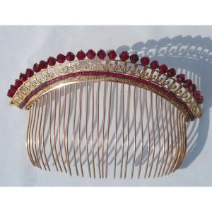 Empire Period Hair Tiara, Comb In Sterling Silver And Garnets, Nineteenth Ball Jewel