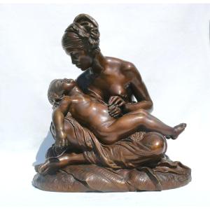 Large Group In Bronze Maternal Tenderness, Signed Jean Joseph Jaquet, Orientalist Sculpture