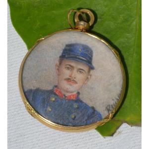 Medaillon / Pendentif En Or , époque 1900 , Style Louis XVI , Portrait Miniature , Aquarelle