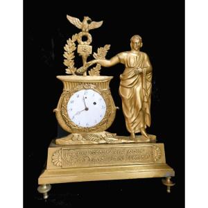 Rare Clock In Gilt Bronze, Abdication Of Napoleon I, Empire, Circa 1814 Leblond In Paris