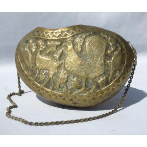 Dervish Bowl, Kashkul In Pushed Brass, Animal Decor, Iran 18th Century, Near East