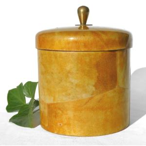 Tobacco Jar / Covered Box In Wood & Parchment Aldo Tura Macabo Italian Design, 1950