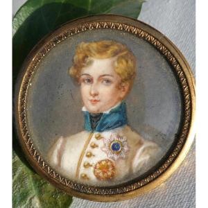 Portrait Miniature , Aquarelle Du Duc De Reichstadt , Fils De l'Empereur Napoléon Ier , Aiglon