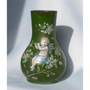 Vase En Cuivre émaillé , Décor d'Angelot , Thiebaut Freres à Paris , XIXe , Napoléon III 