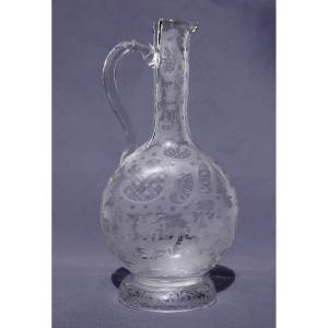 Bohemian Crystal Carafe, Doe / Stag Decor, 19th Century, Ewer, Napoleon III, Hunting