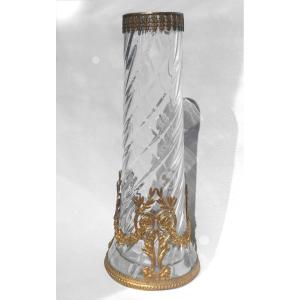 Baccarat Crystal Vase, Louis XVI Style Gilt Bronze Frame, 19th Century, Twisted Bamboo