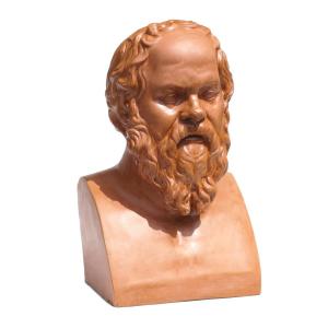 Large Bust In Patinated Plaster Terracotta Philosopher Socrates, 19th Century Artist's Workshop Casting