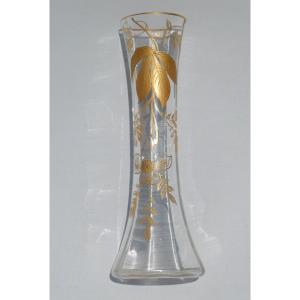Vase émaillé Cristal De Baccarat , Décor émaillé d'églantier Dorure , Japonisme 1880 XIXe