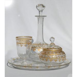 Service De Nuit En Cristal De Baccarat , Carafe , Eau De Melisse XIXe , Décor Antique , Dorure