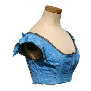Napoleon III Period Ball Corsage, 19th Century Costume, Blue Silk, 1860 Crinoline, Lace