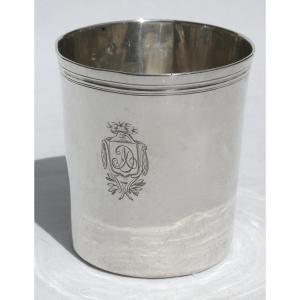 Timpani / Goblet In Sterling Silver, Coat Of Arms Late 18th Century, Paris Filet Model