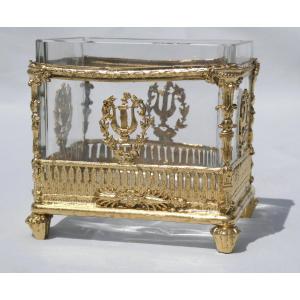 Jardiniere In Glass & Gilt Bronze, Louis XVI Style, Empty Pocket, Napoleon III Period, Office