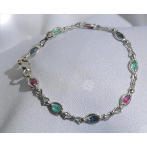 Bracelet In White Gold, Sapphires, Rubies And Emeralds, Charms, Jewel