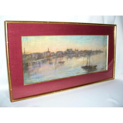 Pastel Box, A To Port Au Crepuscule View; Signed & Dated. Impressionism Nineteenth