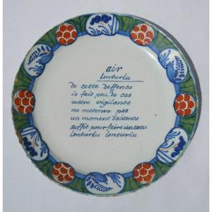 18th Century Delft Earthenware Plate, Chanson Grivoise, Northern Lenturlu Faience, Curiosa
