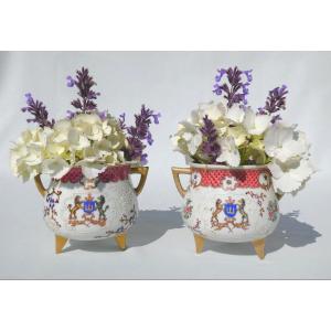 Pair Of Samson Porcelain Plant Pots, Compagnie Des Indes Famille Rose Style, Crown 