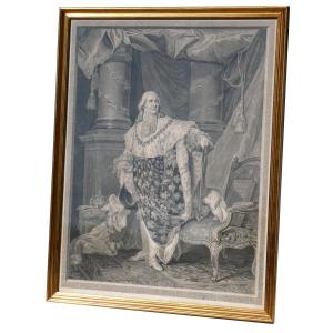 Large Royalist Engraving Coronation Habit, King Of France Louis XVIII, Brother Of Louis XVI, Lys