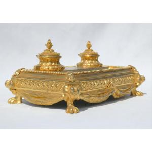 Gilt Bronze Desk Inkwell, Late 19th Century, Alfred-emmanuel-louis Beurdeley 