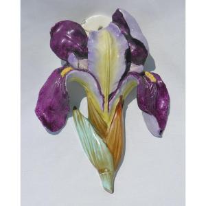 Bouquetiere En Barbotine Art Nouveau , Delphin Massier  à Vallauris , Décor d'Iris , Vase XIXe