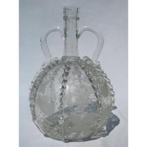 18th Century Dutch Blown Glass Carafe, Two Handled Gourd, Sailboat & Grape Decor