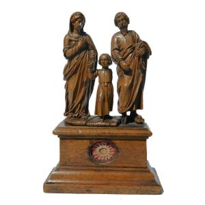 Monstrance / Reliquaire En Bois Sculpté époque XVIIIe Siecle , La Sainte Famille relique