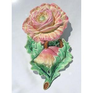 Bouquetiere Murale En Barbotine , Majolica Art Nouveau , Vers 1900 , Fives Debruyn Lille Vase