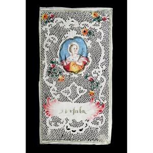 Penknife 18th Century, Religious Gouache, Pious Image, Saint Ursula, Cut-outs