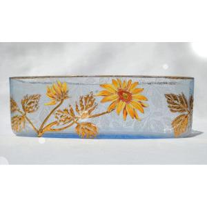 Jardiniere De Table En Verre émaillé Legras , Modele Saint Martin Dahlia , Art Nouveau , Fleurs